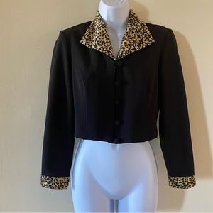 Vintage Just Choon Size 7 Black / Animal Print Five Button Blazer Cropped USA